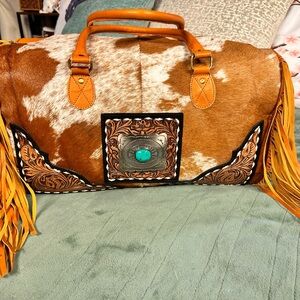 Genuine Cowhide Leather Fringe Duffle Bag